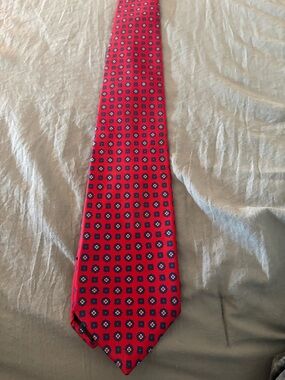 Fendi Red Tie with Navy and Gold Medallion Pattern